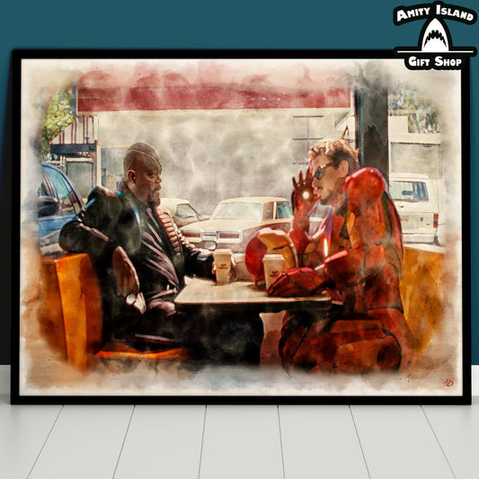 Coffee Shop Interview - Iron Man 2 Inspired Art Print