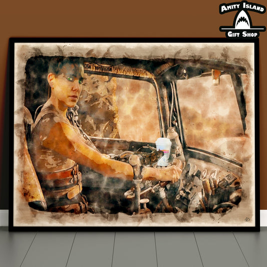 Mad Max / Furiosa - Heroes with Coffee / Coffee Artwork / Home Office Art Print / Man Cave Poster / Break Room Art