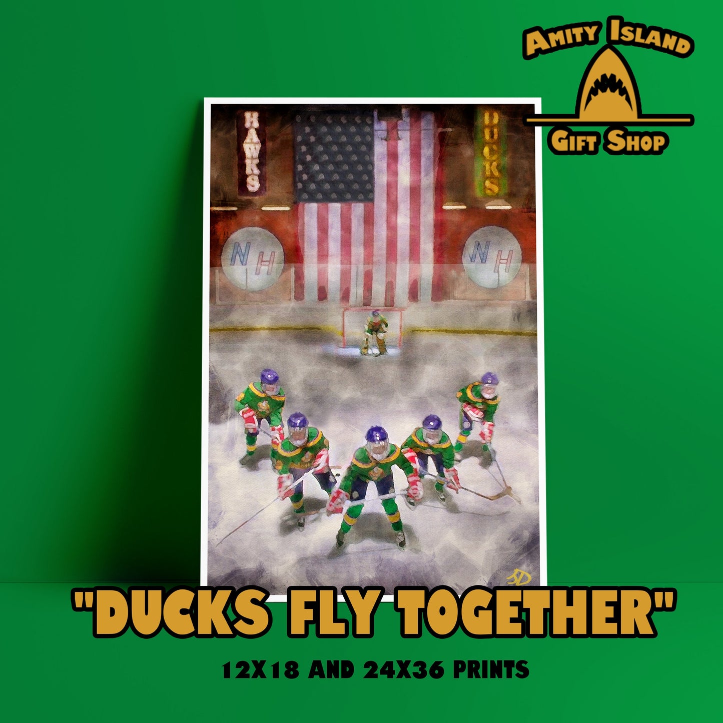 Ducks Fly Together - Mighty Ducks Inspired Hockey Poster - The Flying V
