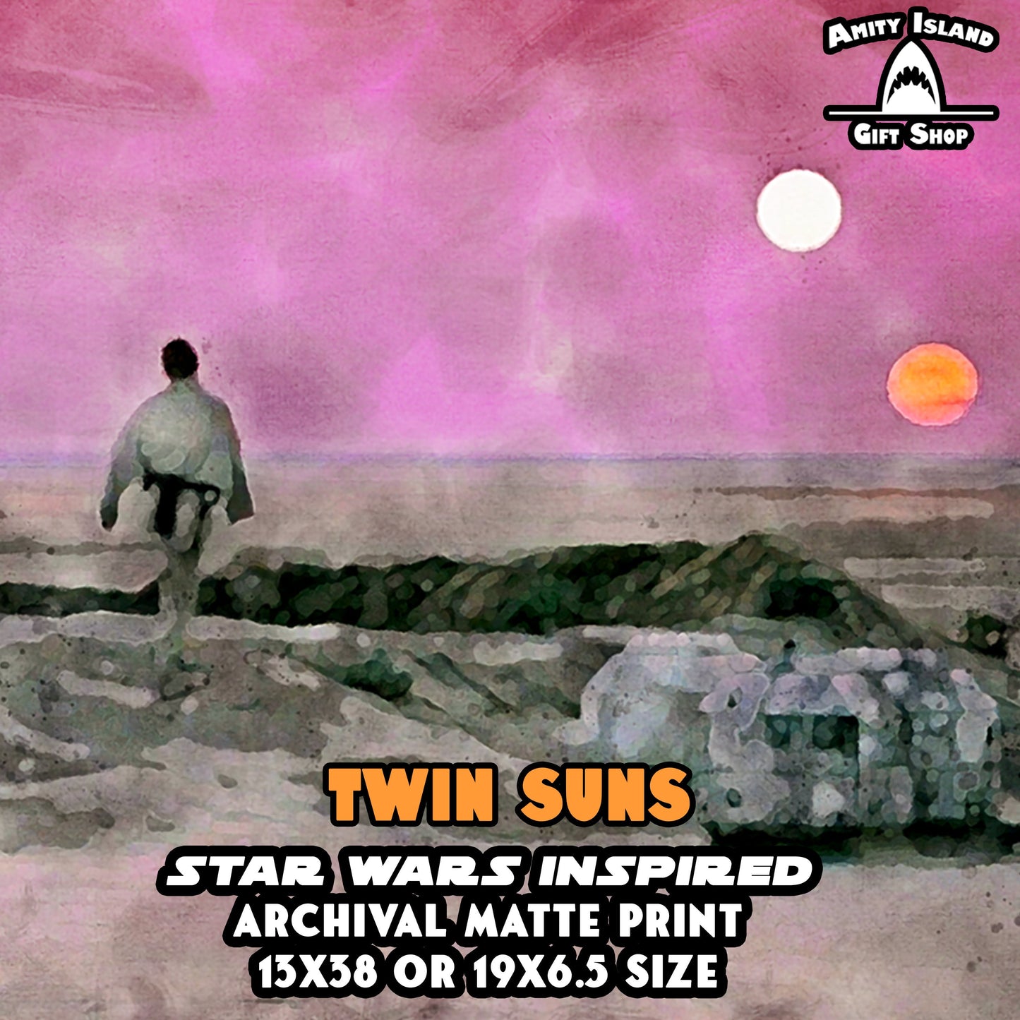 Twin Suns - Star Wars Inspired Binary Sunset Artwork - 13x38 Archival Print
