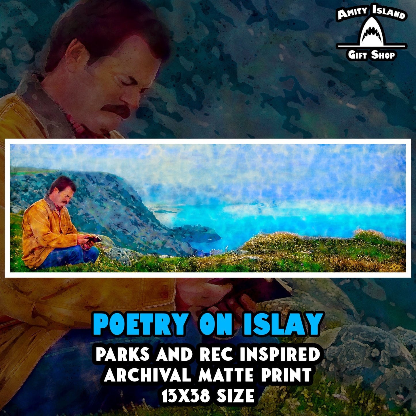 Poetry on Islay - Ron Swanson in Scotland / Parks and Recreation Inspired 13x38 Art Print